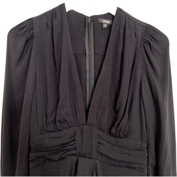 Afrm × REVOLVE avalon puff sleeve deep v-neck mini dress cocktail black NEW - Picture 10 of 13